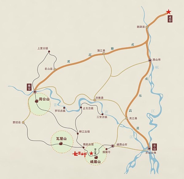 行车时间约2小时40分钟; 线路二:从成都--眉山--洪雅--柳江古镇--高庙图片