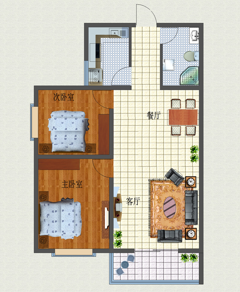 3号楼b2户型两室两厅一卫98.58平方米